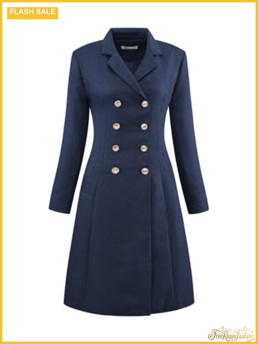 Tweed Blazer Dress Collared Double Breasted A-Line Midi Formal Work